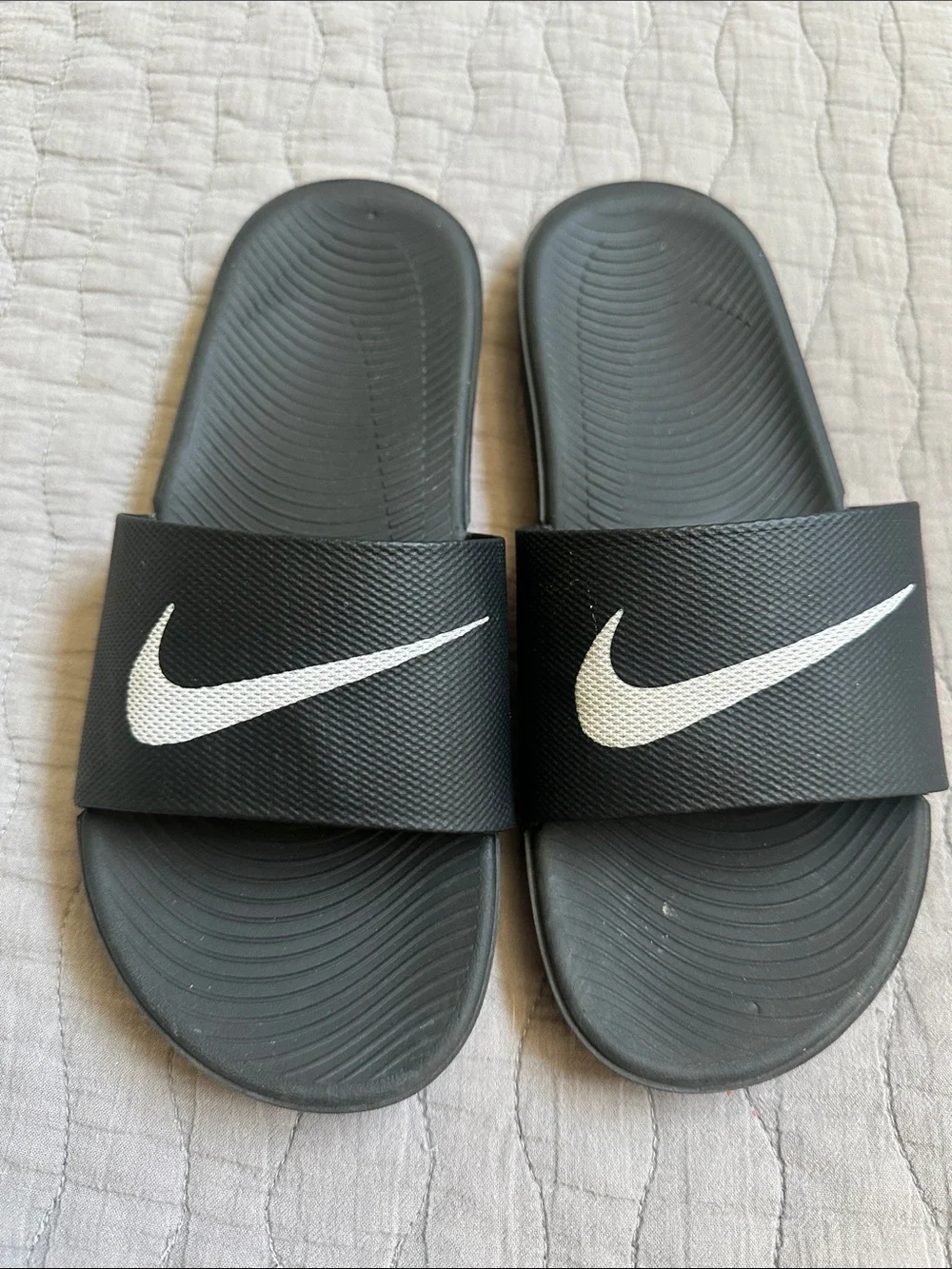 Nike Black Slides with White Swoosh